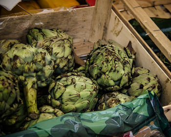 High angle view of vegetables in market