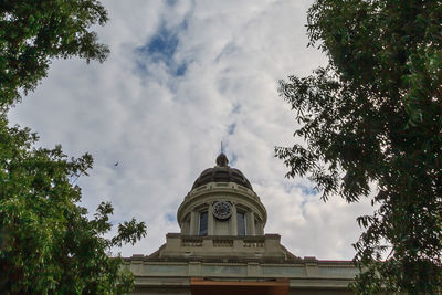 Low angle view of temple against cloudy sky