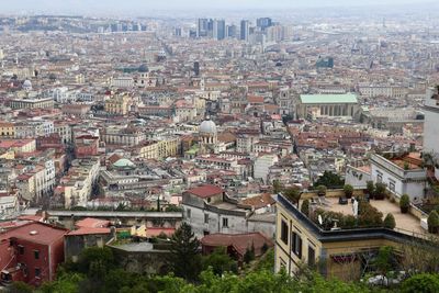 High angle view of buildings in city