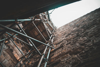 Low angle view of old wall against sky