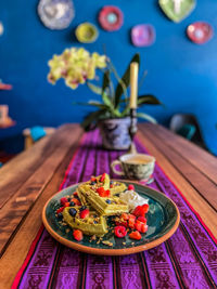 High angle view of food on table