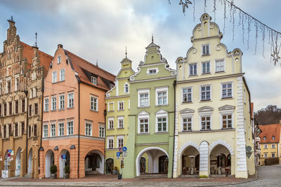 Historical houses on altstadt street in landshut, germany