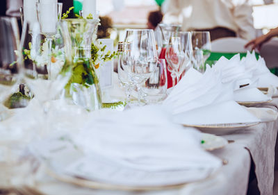 Close-up of place setting at wedding reception