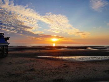 Scenic view of beach against sky during sunset