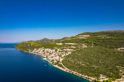 Scenic view of sea against clear blue sky