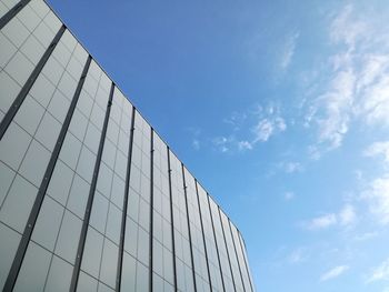 Low angle view of modern building against blue sky