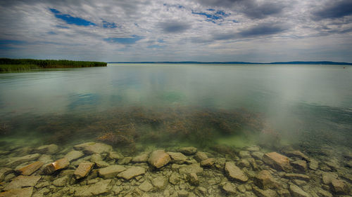Scenic view of sea against cloudy sky