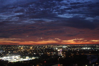 Aerial view of city at night