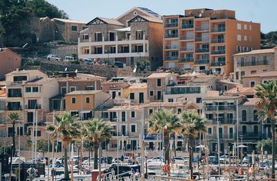 High angle view of buildings in  port de soller