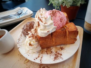 Close-up of ice cream on table