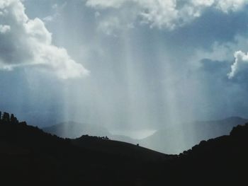 Scenic view of silhouette mountains against sky