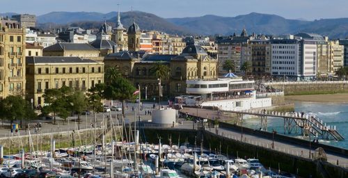 High angle view of buildings in city