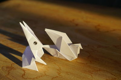 Close-up of paper toy on table