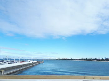 Scenic view of sea against blue sky
