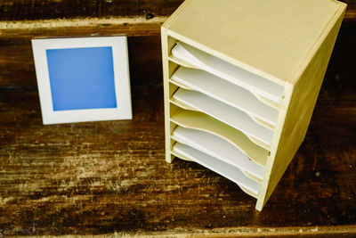 High angle view of empty paper on table