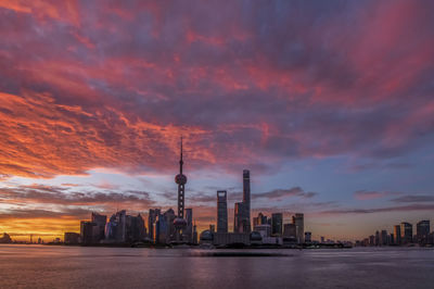 View of buildings against cloudy sky during sunset