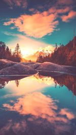 Scenic view of lake against sky during sunset