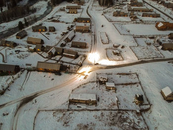 High angle view of snow on road in winter