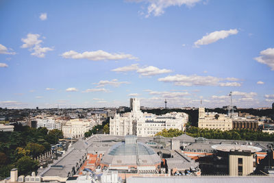 View of cityscape against cloudy sky