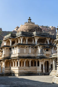 Ancient temple unique architecture with bright blue sky at morning