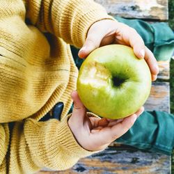 Midsection of boy holding apple