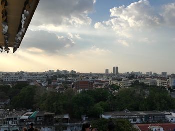 High angle view of buildings against sky