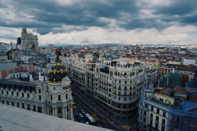 High angle view of buildings in city