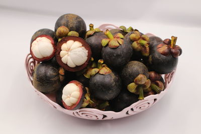 High angle view of fruits in plate