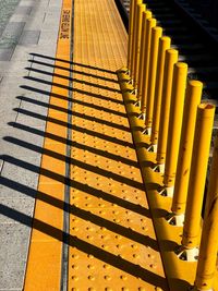 High angle view of yellow steps