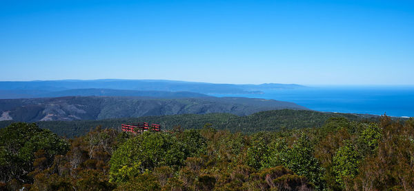 Scenic view of landscape against clear blue sky