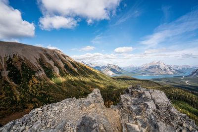 Hiking on tent ridge horseshoe trail in kananaskis, ab, canada