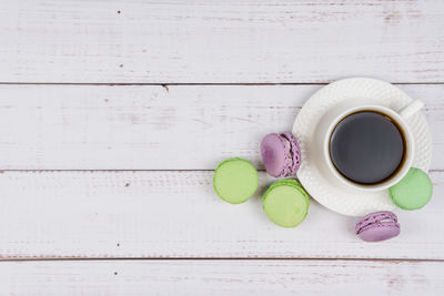 High angle view of coffee on table