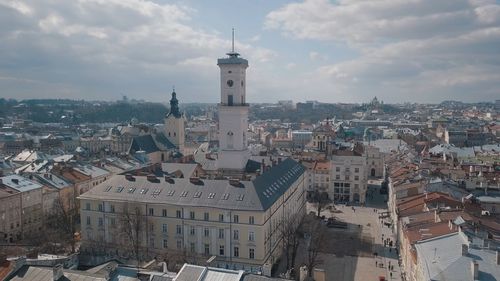 High angle view of townscape against sky