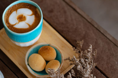 High angle view of coffee on table