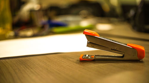 Close-up of toy car on table