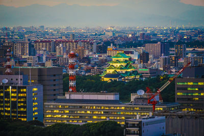 High angle view of buildings in city