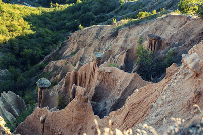 Stob pyramids in bulgaria in rila mountain natural phenomenon and travel destination selective focus