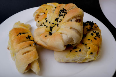 High angle view of bread in plate