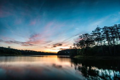 Scenic view of lake against sky during sunset