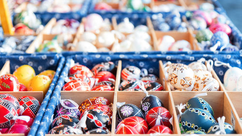Close-up of multi colored vegetables for sale at market stall