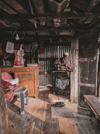 Man working on table in building