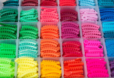 Full frame shot of multi colored teeth rubber