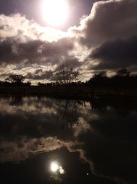 Scenic view of lake against cloudy sky