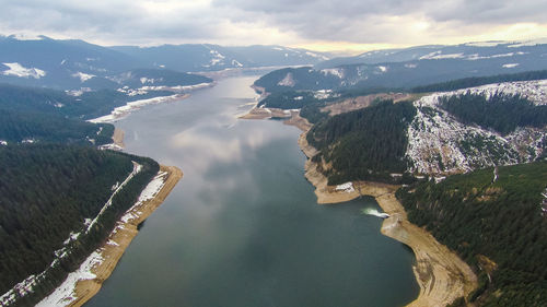 High angle view of lake against sky