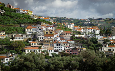 High angle view of cityscape against sky