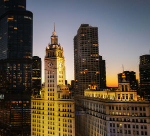 Chicago river skyline buildings at night