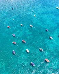 High angle view of sailboat in sea