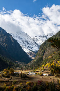 Scenic view of snowcapped mountains against sky