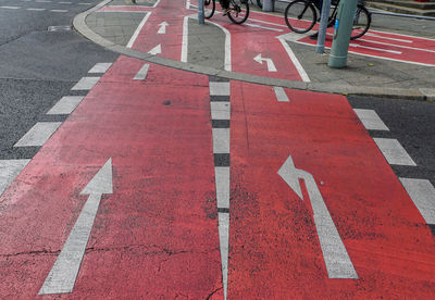 High angle view of bicycle sign on road