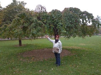 Rear view of man standing on field